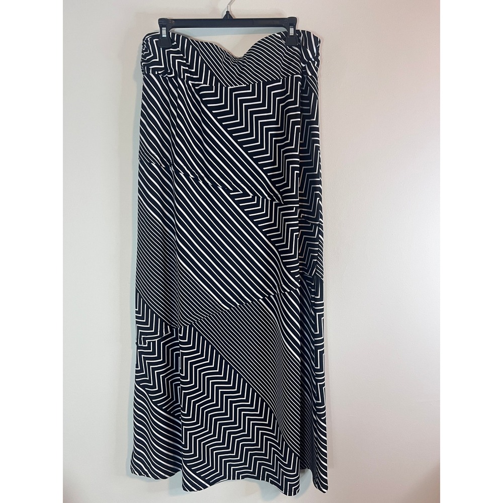 Cato Womens Black White Geometric Stripe Chevron Maxi Skirt Size Large